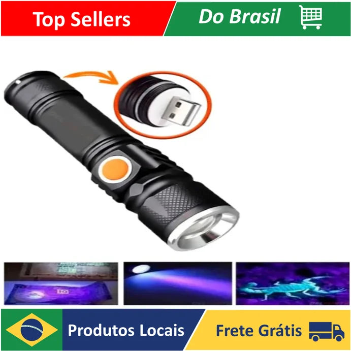 Lanterna Led Potente Luz Ultravioleta Negra Uv T6 Escorpião